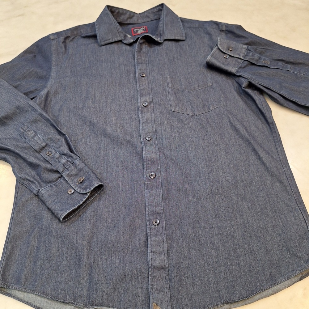 UNTUCKit Button Up Shirt Mens Med Blue Cinzano WF Wrinkle Free Regular Fit Denim - Picture 3 of 7